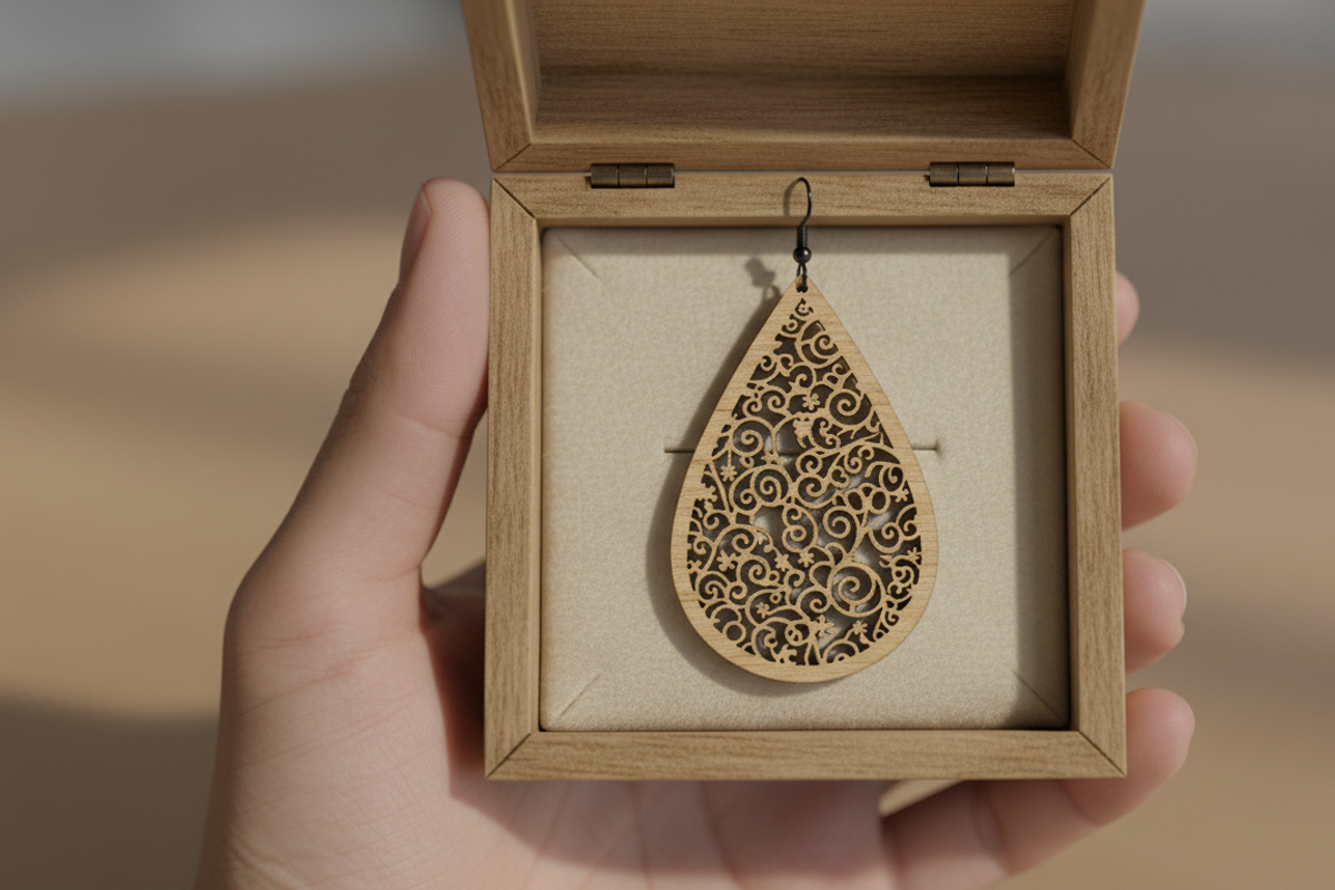 Floral Teardrop Laser Cut Earring, an Object Graphic by Amazin_art (Photo 6 of 6)