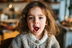 Joyful Child Expressing Wonder Indoors, Capturing the Essence of Childhood in C, a Person Photo by Ocean Digital Art