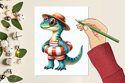 Summer Dinosaur Watercolor Clipart, a Graphic by designcity5 (Thumbnail 5 of 5)