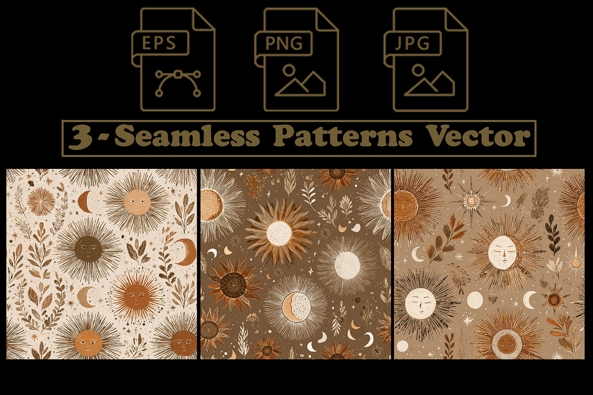 Boho Solstice Suns – 3 Seamless Vect, a Pattern Graphic by one-touch (Photo 2 of 10)