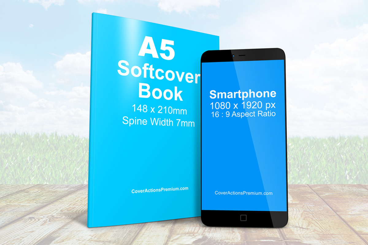 Smartphone With A5 Book Combo Mockup, an iPhone Mockup by Cover Actions Premium (Photo 2 of 3)