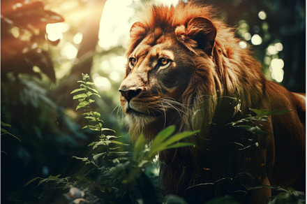 Majestic lion observing the jungle, an Animal Photo by Ylivdesign
