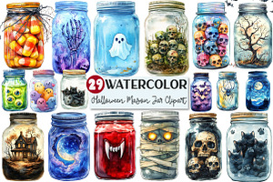 Halloween Mason Jar Clipart, an Illustration by Rose Art