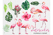 Watercolor Flamingo Clipart, Pink, an Animal Illustration by PatternPalette (Thumbnail 2 of 2)