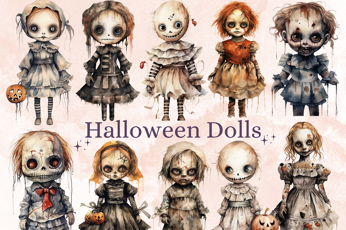 Halloween Spooky Dolls Clipart, an Illustration by GiraffeCreative (Photo 1 of 9)