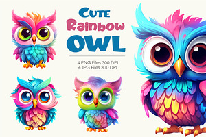 Cute rainbow owls. TShirt Sticker., an Animal Illustration by KENO Mascots