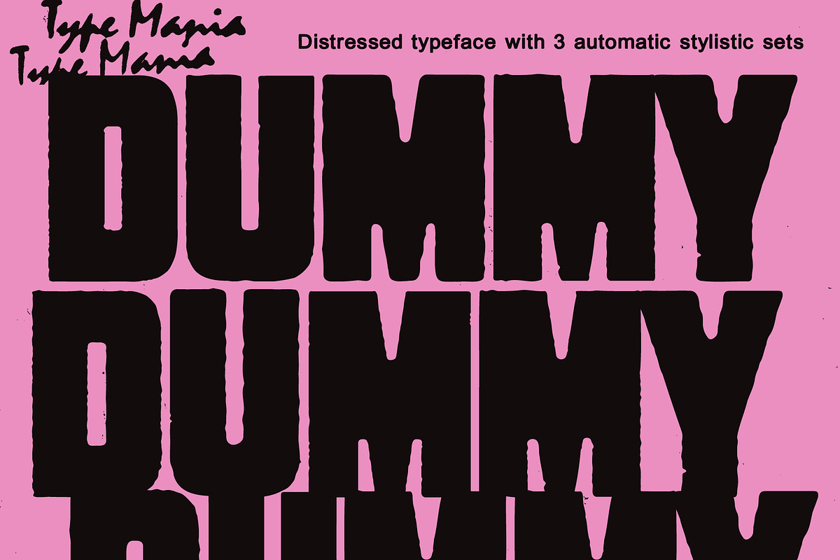 Dummy TM – Bold Distressed Type, a Sans Serif Font by Type Mania (Photo 1 of 10)
