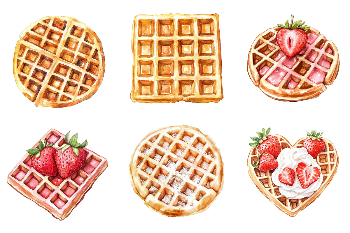 Waffle Watercolor Clipart, an Illustration by SinaCreation (Photo 3 of 5)