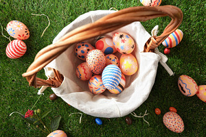 Basket of Colorful Easter Eggs Top View, a Holiday Photo by Davizro's Market