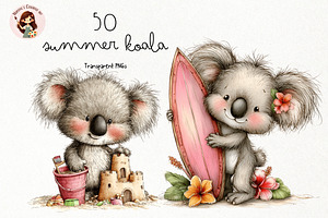 Beach Koala Watercolor Clipart PNG, a Seasonal Illustration by Nicolle's Colorful Art