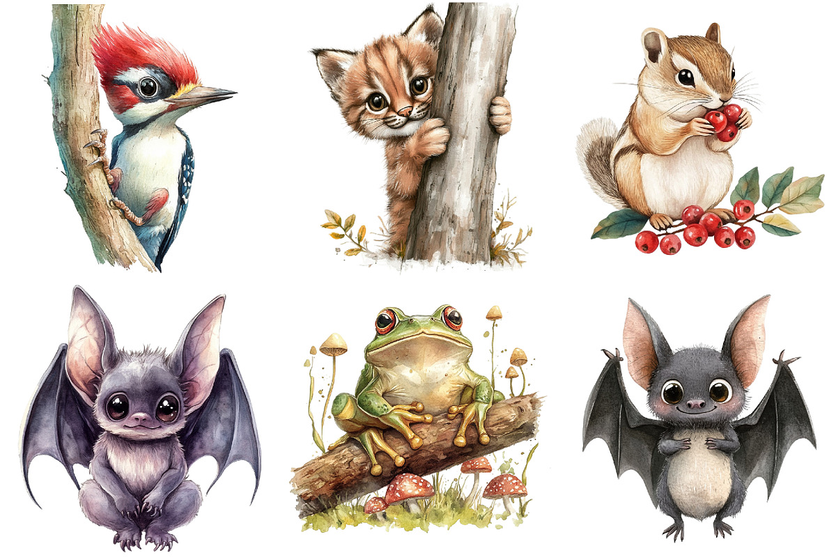 Woodland Animals Clipart, an Illustration by Watercolor design (Photo 3 of 4)