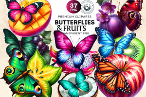 Vibrant Butterfly and Fruit Cliparts, an Animal Illustration by ThatsDesignArt