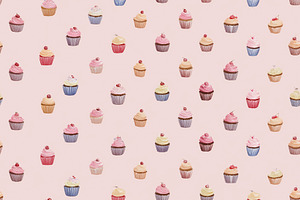 Seamless pattern sweet cupcakes creating a seamless pattern on a, a Pattern Graphic by Studio ANNA