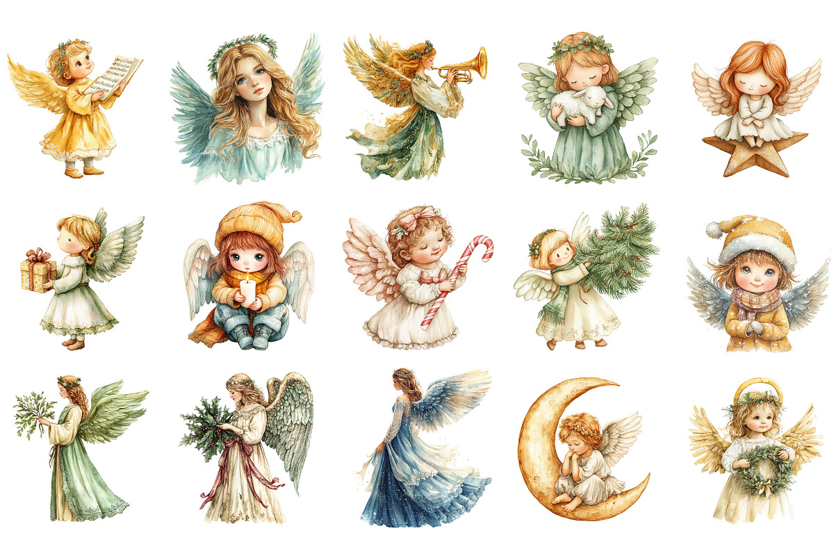 Christmas Angels Clipart, an Illustration by Designking (Photo 4 of 5)