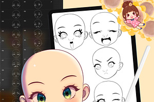 200 Procreate Chibi Head Stamps