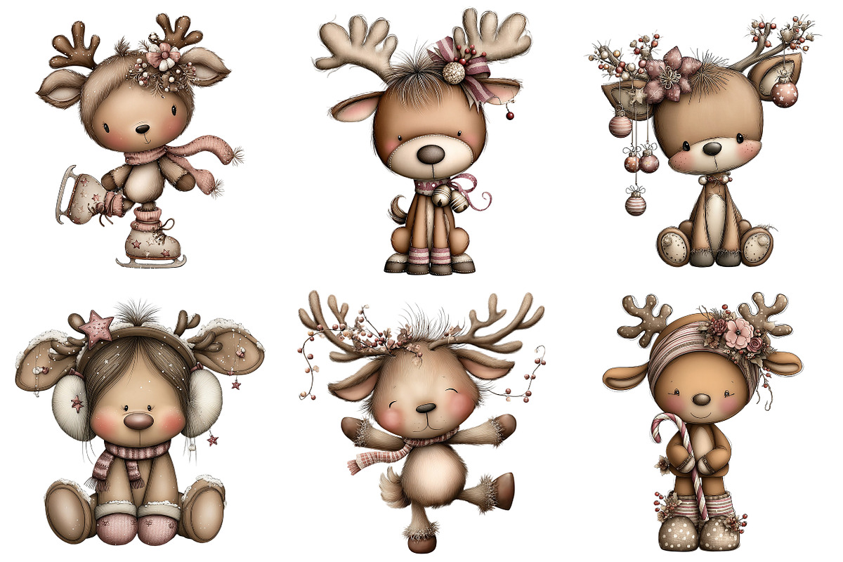 Quirky Christmas Reindeer Clipart, an Illustration by Craft Nest (Photo 5 of 11)