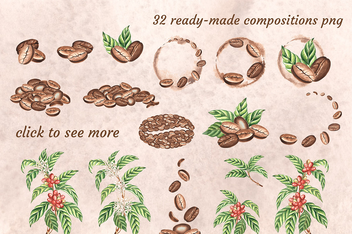 Coffee watercolor clip art set, a Food Illustration by susie-p-art (Photo 3 of 15)