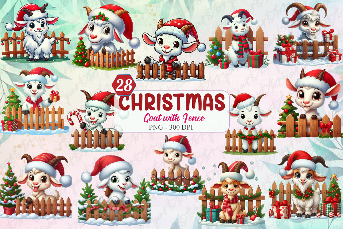 Funny Christmas Goat with Fence PNG, an Object Graphic by designcity5 (Photo 1 of 5)