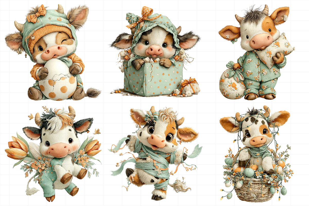 Watercolor Easter Funny Cow Clipart, an Illustration by Daily.Designs (Photo 7 of 8)