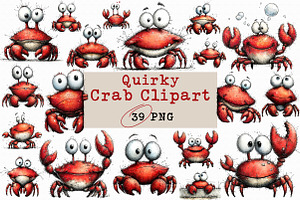 Quirky Funny Crab Clipart, an Illustration by Libby Wishes