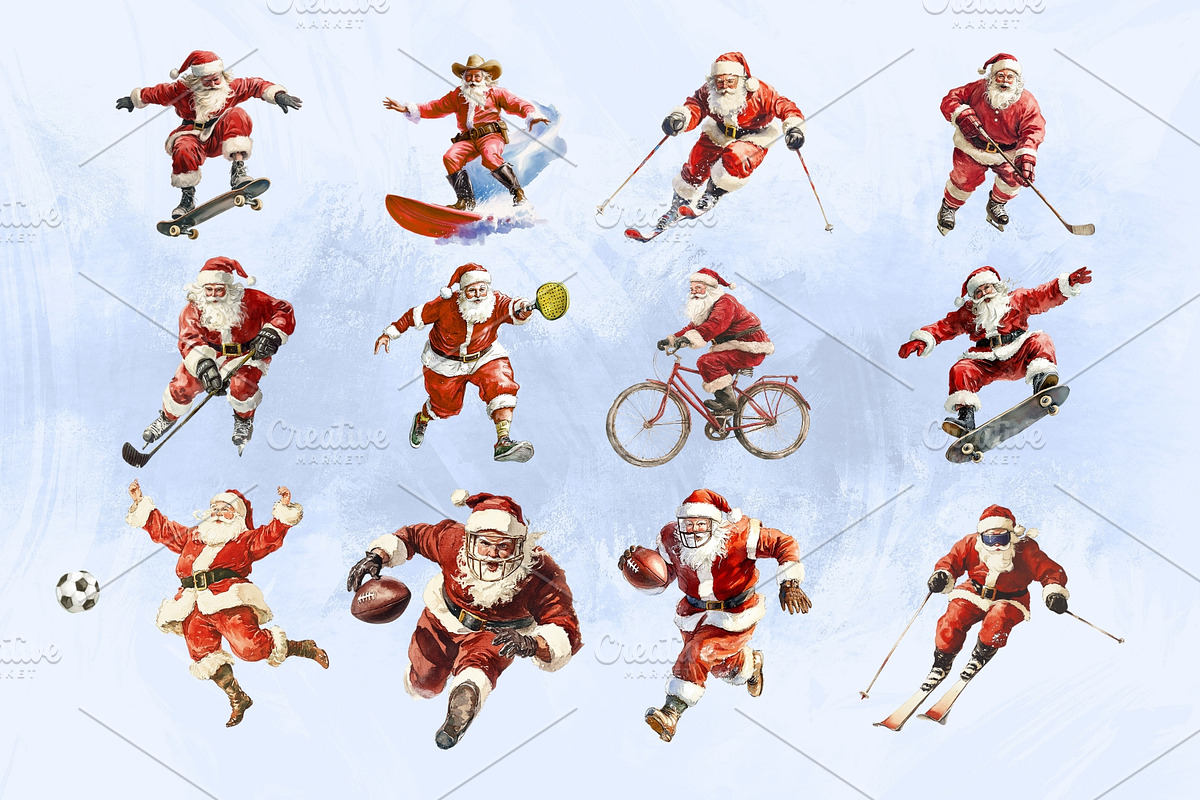 Santa Sports Watercolor Illustration, a Seasonal Illustration by Honey Island Studio (Photo 2 of 3)