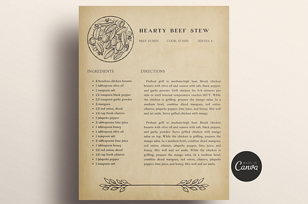 Vintage Recipe Template Canva