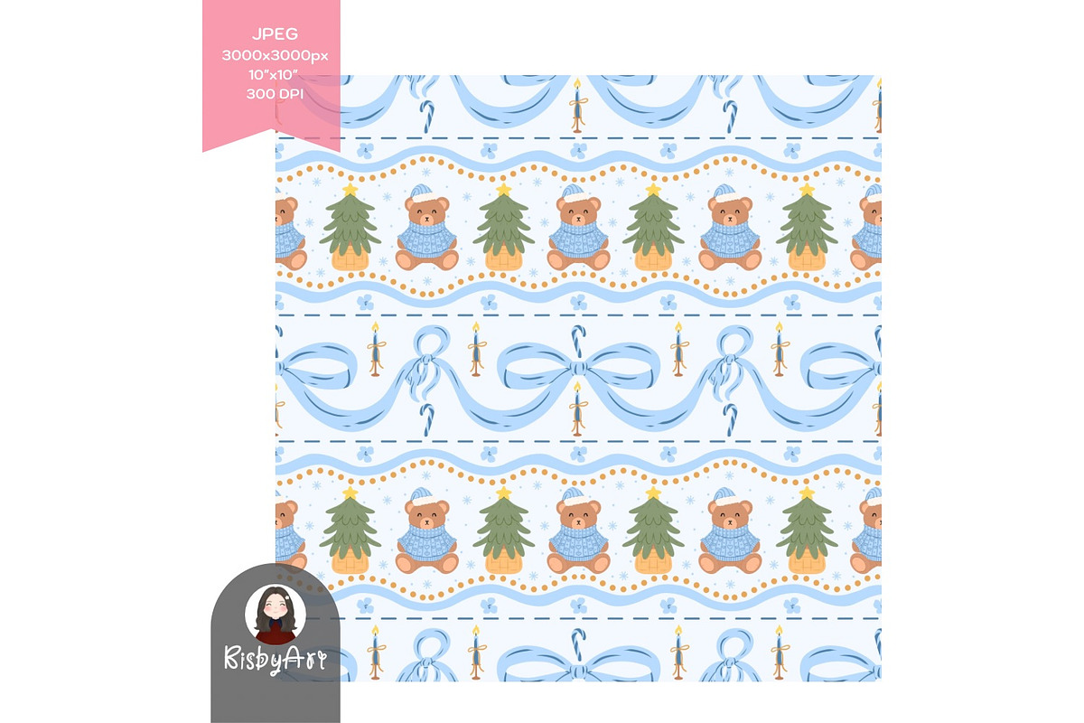 Christmas Bear Stripe Pattern, a Pattern Graphic by KisbyArt (Photo 2 of 3)