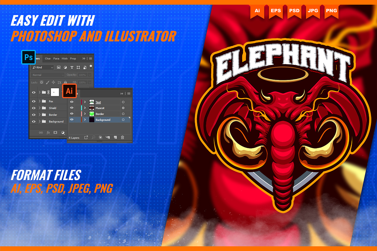 Elephant Angel - Mascot Esport Logo, a Branding & Logo Template by FNR Graphics (Photo 2 of 5)