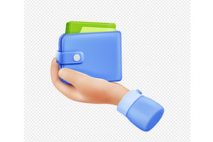 3d Render Hand Holding Wallet With