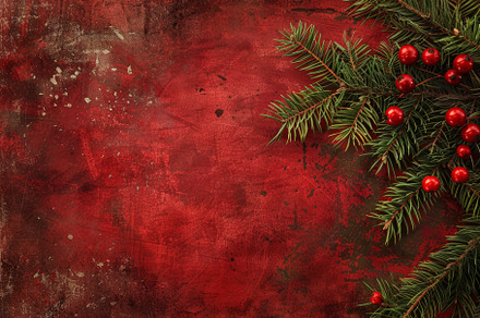 Festive Evergreen Branches With Red, a Photo by Tanuart
