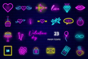 Valentines Day Neon Vector Icons, an Outline Icon by kh_cat