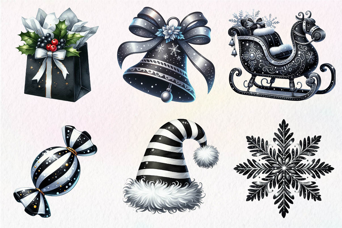 Black and White Christmas Clipart, an Illustration by Dream Creation (Photo 2 of 7)