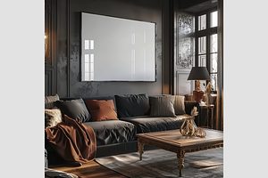 Frame Mockup in a Modern Dark Home, an Architecture Photo by GFXCity