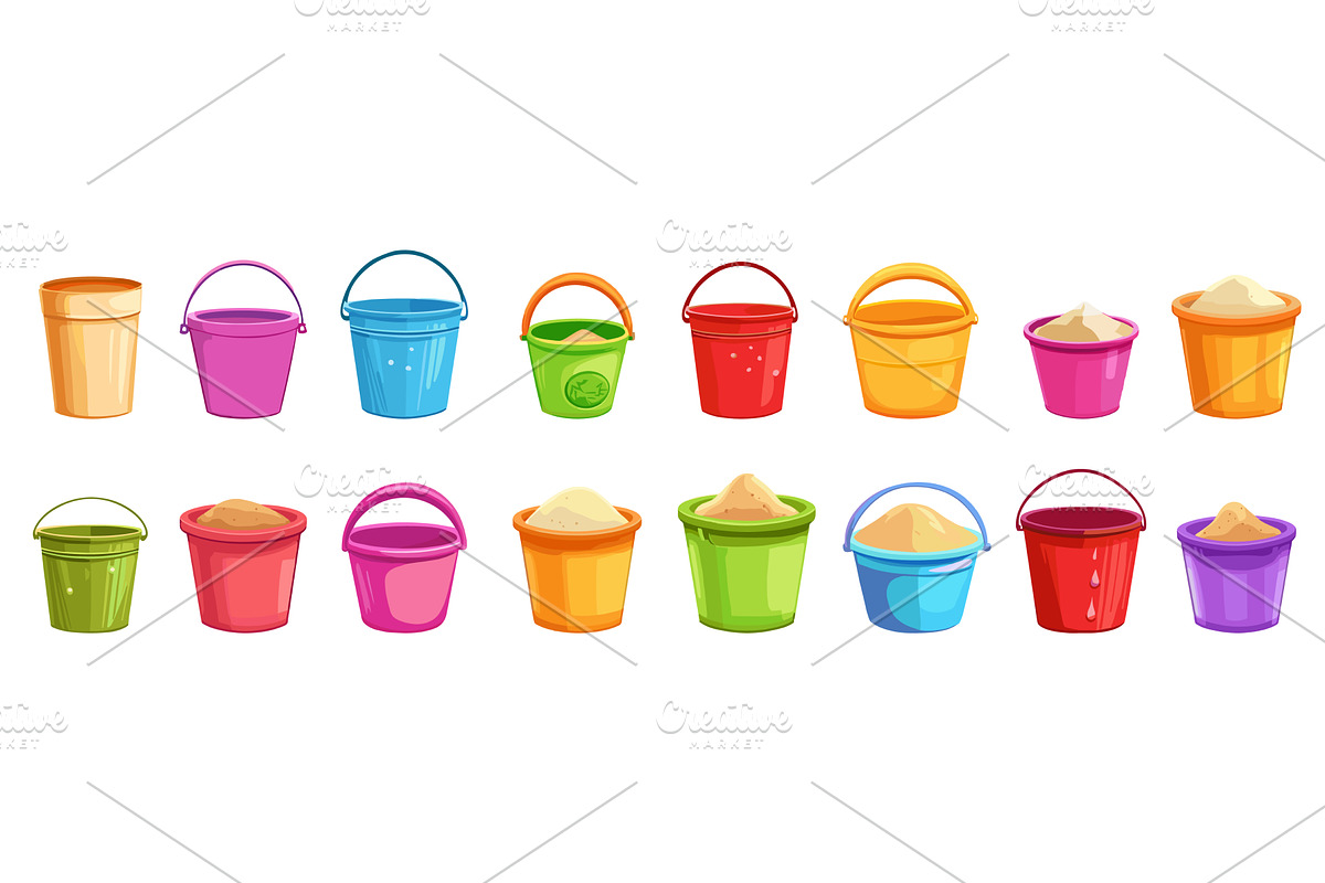 Plastic buckets. Cartoon bright, an Object Illustration by Valerie Bodnar