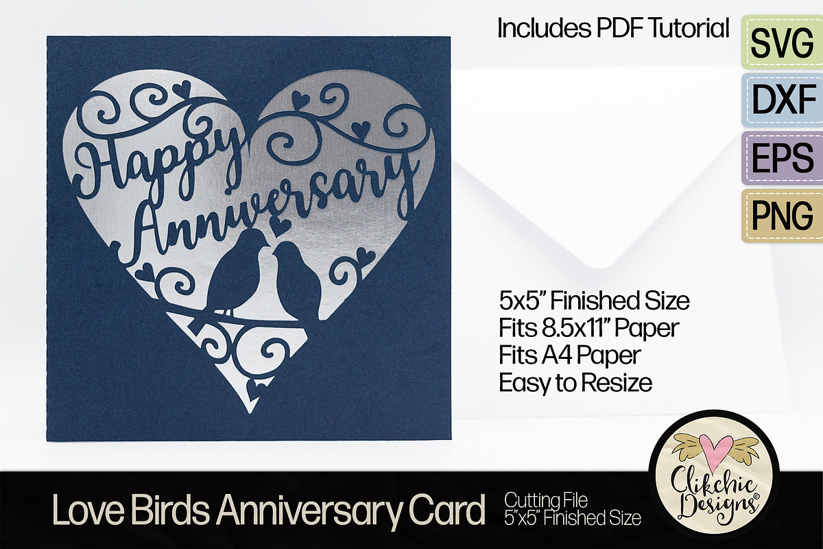 Happy Anniversary Card SVG Cut file, a Card Template by Clikchic Designs