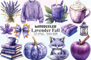 Watercolor Lavender Fall Clipart, an Illustration by CraftArtStudio