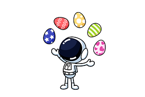 Cute Astronaut Juggling Easter Eggs