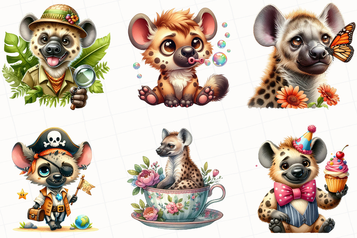 Cute Hyena Sublimation Clipart, an Illustration by OK Design (Photo 2 of 5)