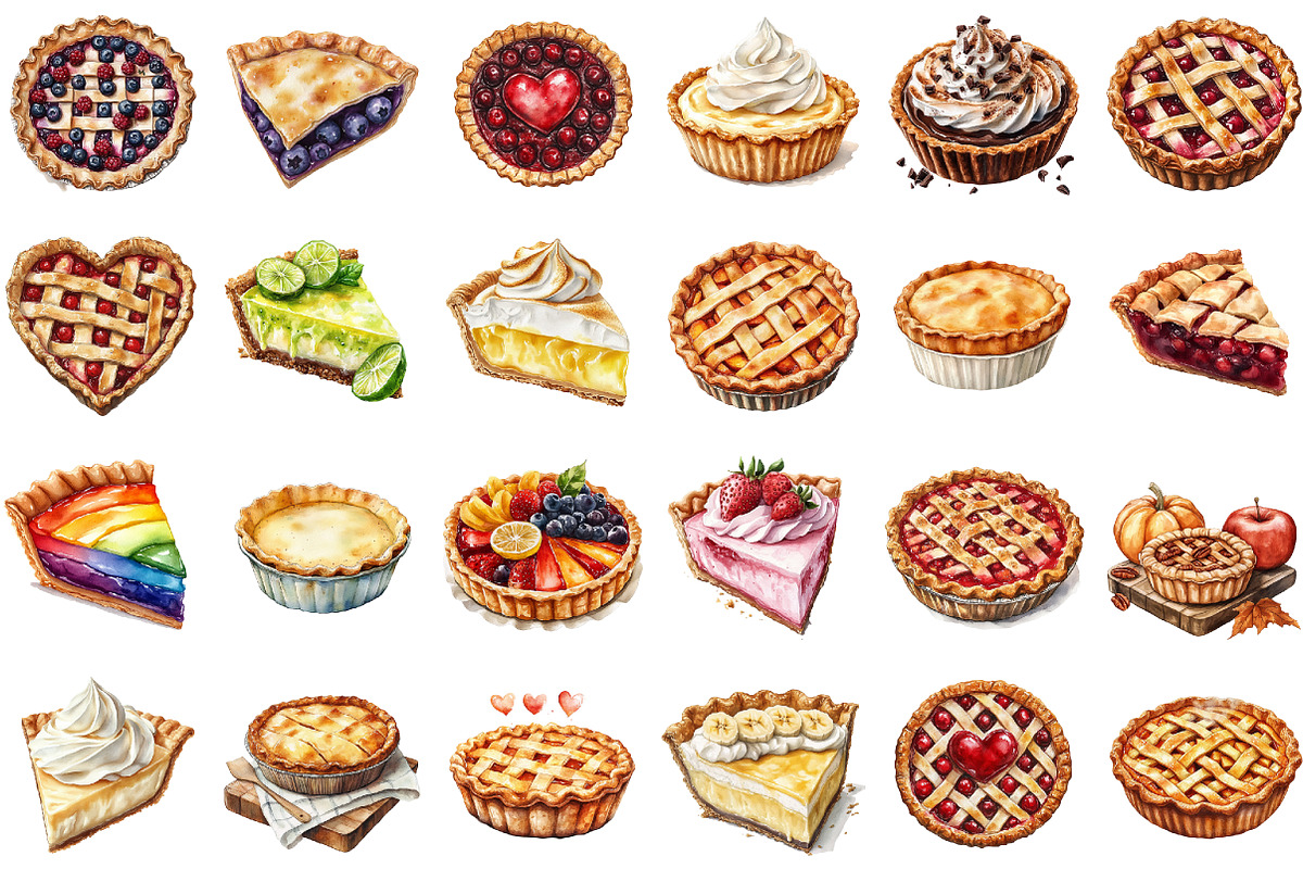 Pie Watercolor Clipart PNG, an Illustration by Sublimation Artist (Photo 2 of 6)