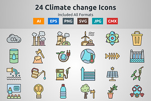 Line Filled Icon Of Climate Change