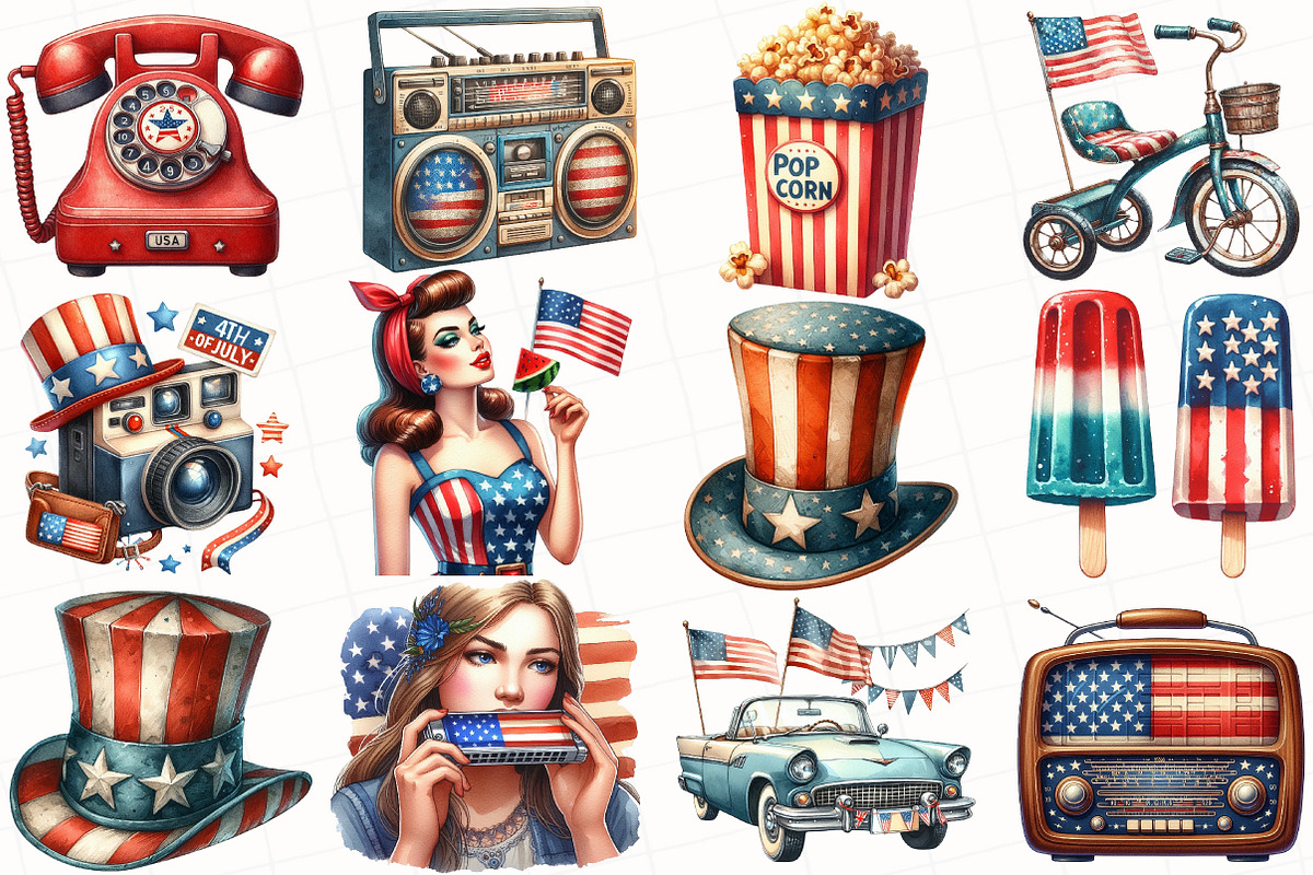 Vintage Retro 4th Of July Clipart, an Illustration by OK Design (Photo 4 of 5)
