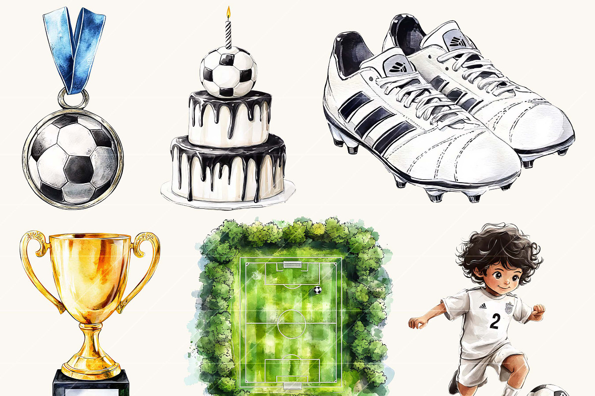 Watercolor Soccer Clipart Bundle, a Sport Illustration by SparkyDesignsUS (Photo 3 of 9)