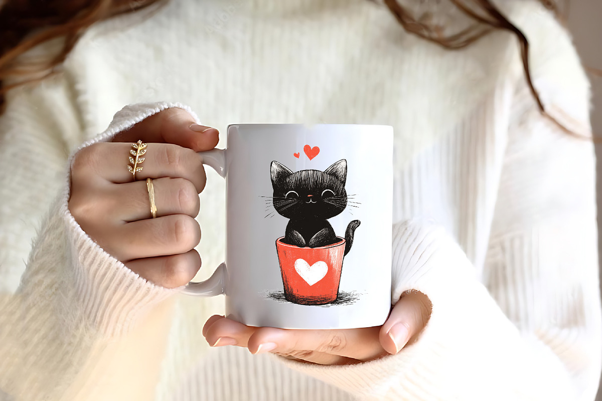 Cat Silhouette Love Coffee Clipart, an Illustration by CreationArt (Photo 3 of 9)