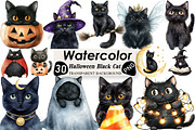 Halloween Black Cat Clipart, an Illustration by Black Bird Studio (Thumbnail 1 of 6)