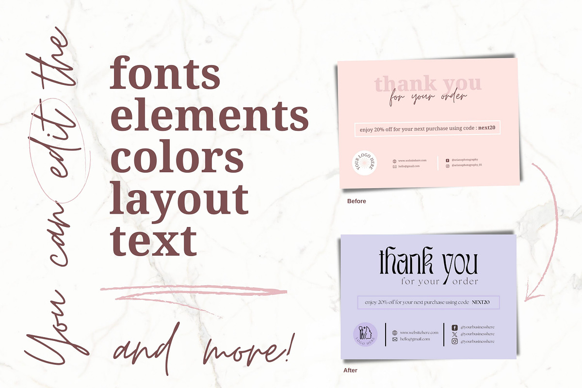 Soft Pink Thank You Card Templates, a Card Template by Hell Yeah Designs (Photo 4 of 5)