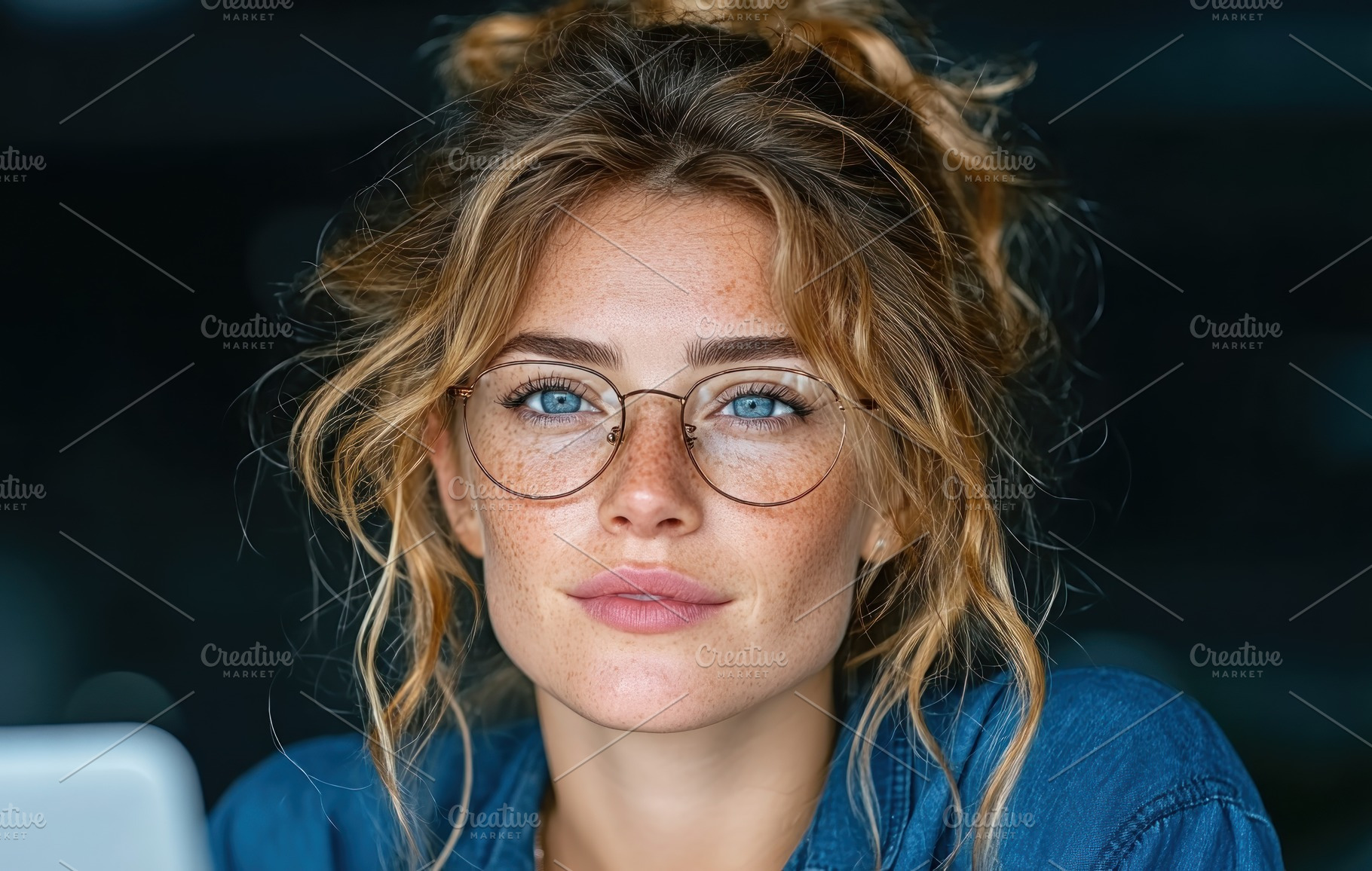 Confident young woman with freckles and glasses looking at camer, a Person Photo by José Manuel Gelpi
