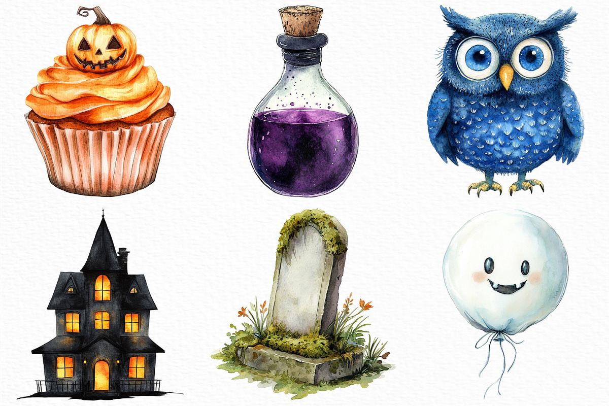 Watercolor Halloween Clipart Bundle, an Illustration by Craft Nest (Photo 3 of 6)