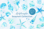 Blue Watercolor Seashell Collection, an Object Graphic by Sawango Designs (Thumbnail 1 of 5)