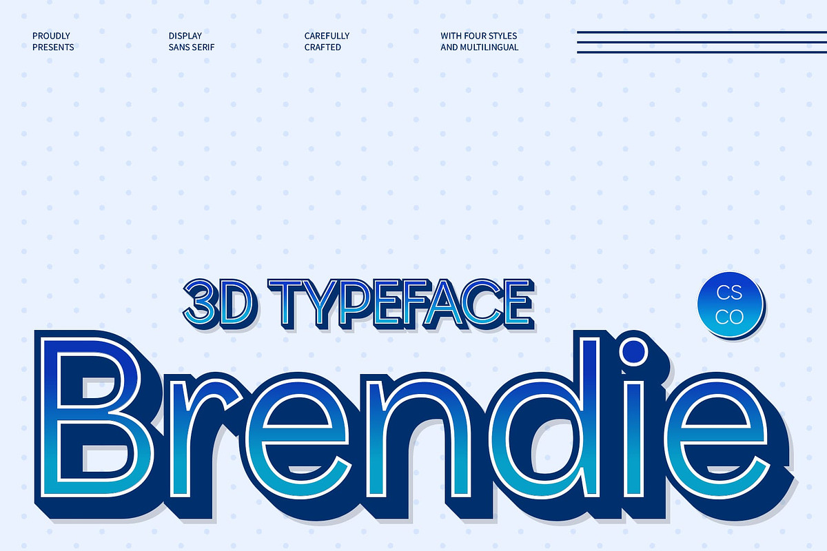 Brendie 3D, a Sans Serif Font by Craft Supply Co. (Photo 1 of 8)