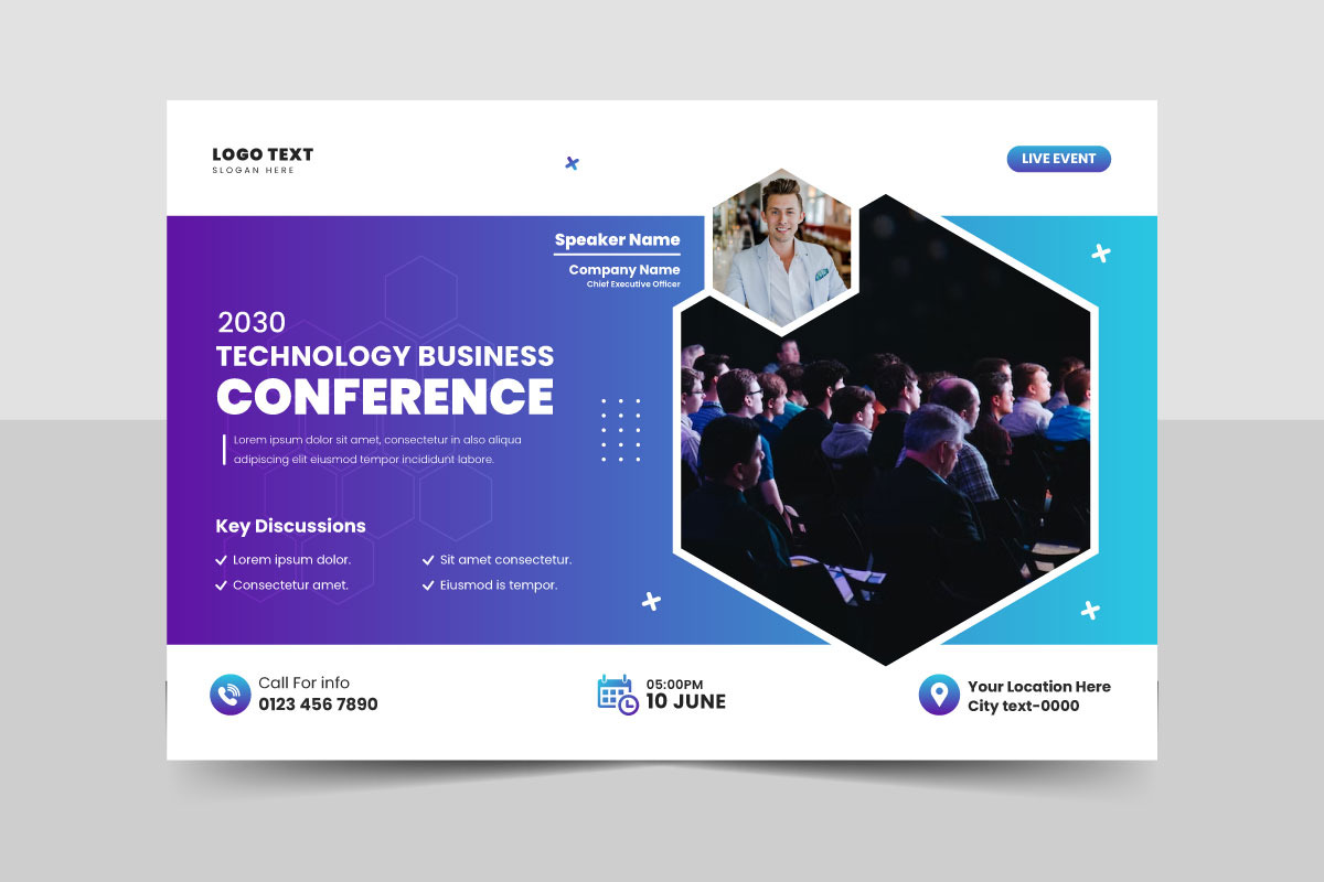 Technology conference webinar flyer, an Invitation Template by Pixeness